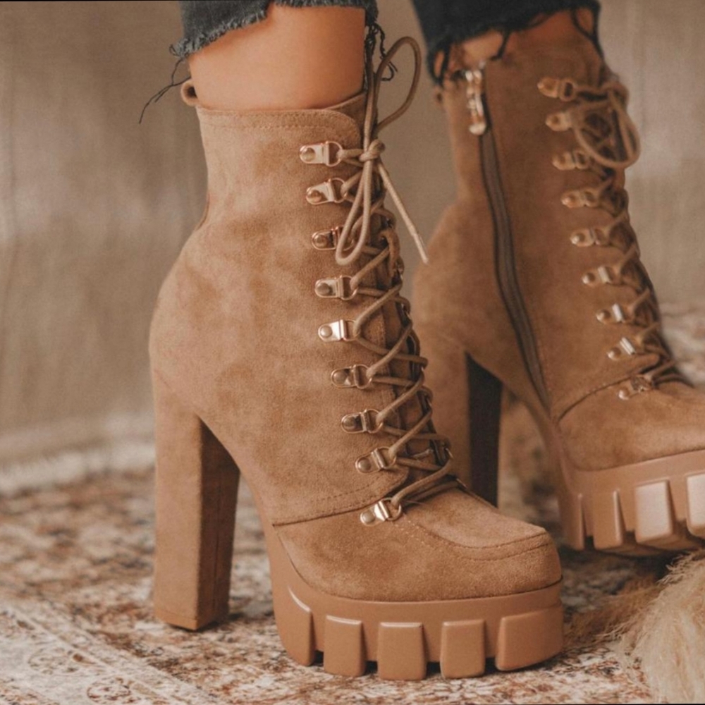 Just In Moon are Back Nude Vegan Suede Boots - Picture 1 of 4